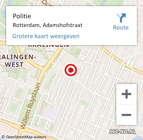 Locatie op kaart van de 112 melding: Politie Rotterdam, Adamshofstraat op 10 december 2024 20:11