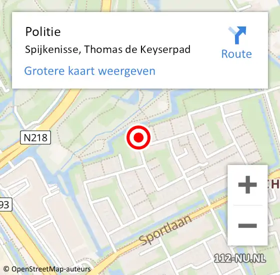 Locatie op kaart van de 112 melding: Politie Spijkenisse, Thomas de Keyserpad op 10 december 2024 21:05