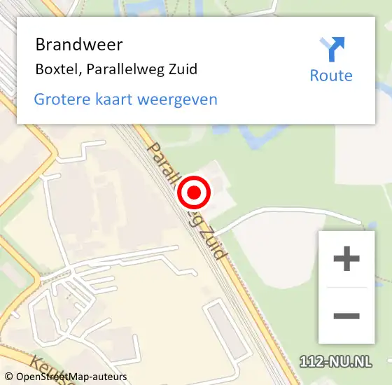 Locatie op kaart van de 112 melding: Brandweer Boxtel, Parallelweg Zuid op 10 december 2024 21:09