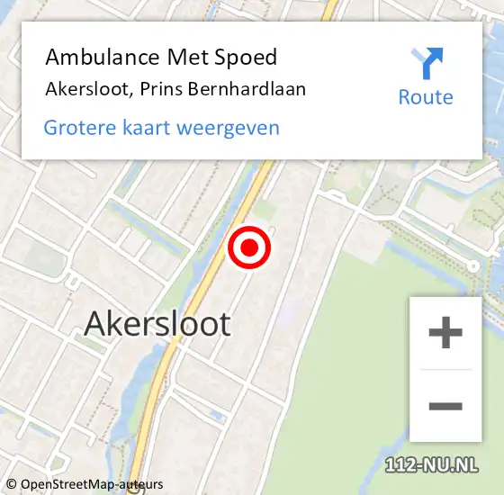 Locatie op kaart van de 112 melding: Ambulance Met Spoed Naar Akersloot, Prins Bernhardlaan op 10 december 2024 21:17