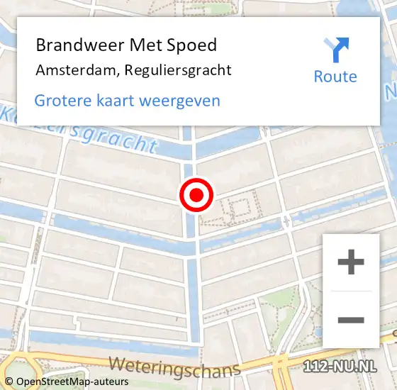 Locatie op kaart van de 112 melding: Brandweer Met Spoed Naar Amsterdam, Reguliersgracht op 10 december 2024 22:44