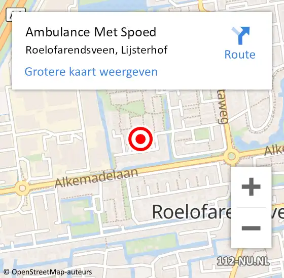 Locatie op kaart van de 112 melding: Ambulance Met Spoed Naar Roelofarendsveen, Lijsterhof op 10 december 2024 22:57