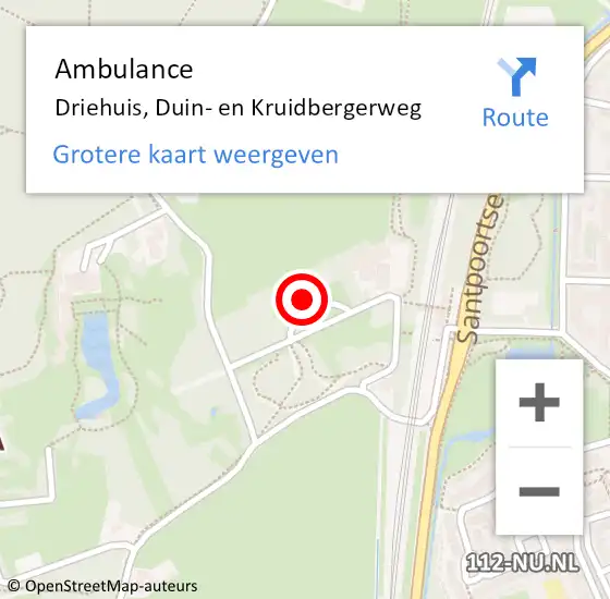 Locatie op kaart van de 112 melding: Ambulance Driehuis, Duin- en Kruidbergerweg op 10 december 2024 23:28