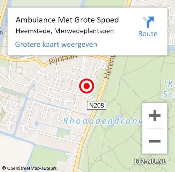 Locatie op kaart van de 112 melding: Ambulance Met Grote Spoed Naar Heemstede, Merwedeplantsoen op 11 december 2024 00:07