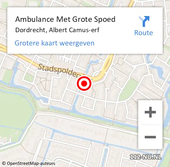 Locatie op kaart van de 112 melding: Ambulance Met Grote Spoed Naar Dordrecht, Albert Camus-erf op 11 december 2024 01:00