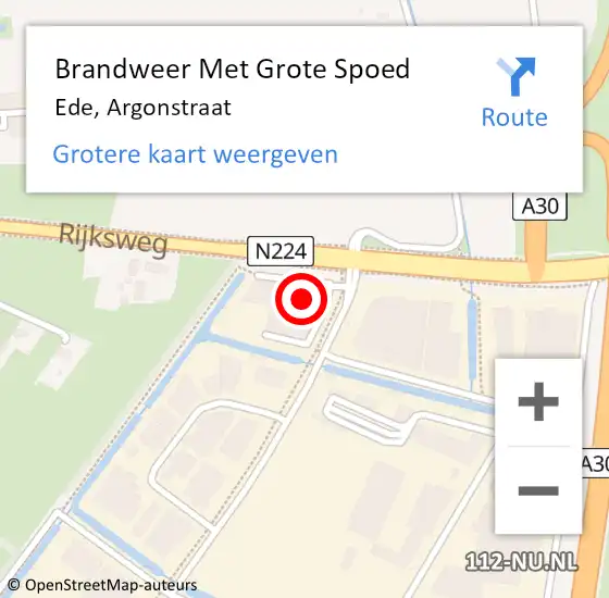 Locatie op kaart van de 112 melding: Brandweer Met Grote Spoed Naar Ede, Argonstraat op 11 december 2024 02:39