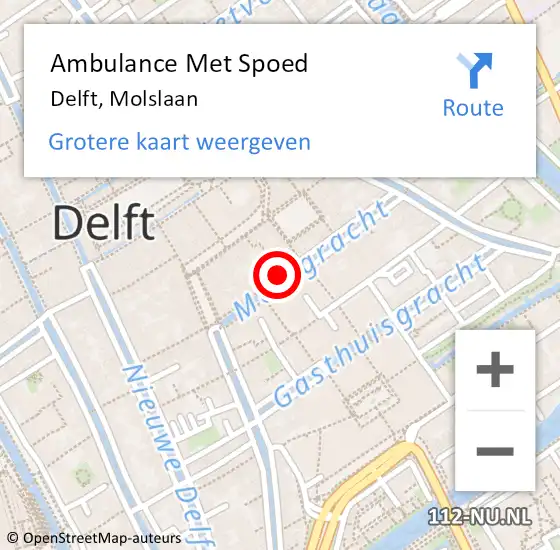 Locatie op kaart van de 112 melding: Ambulance Met Spoed Naar Delft, Molslaan op 11 december 2024 04:00