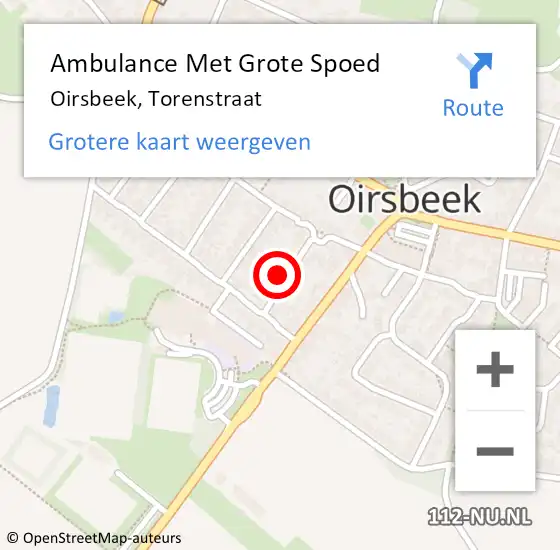 Locatie op kaart van de 112 melding: Ambulance Met Grote Spoed Naar Oirsbeek, Torenstraat op 30 oktober 2014 00:31