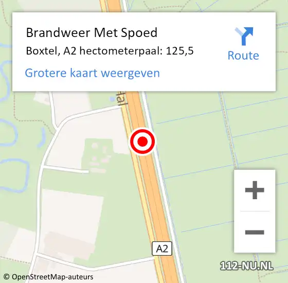 Locatie op kaart van de 112 melding: Brandweer Met Spoed Naar Boxtel, A2 hectometerpaal: 125,5 op 11 december 2024 05:47