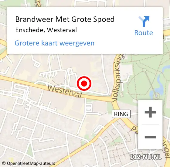 Locatie op kaart van de 112 melding: Brandweer Met Grote Spoed Naar Enschede, Westerval op 11 december 2024 06:50