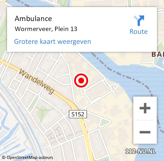 Locatie op kaart van de 112 melding: Ambulance Wormerveer, Plein 13 op 11 december 2024 07:19