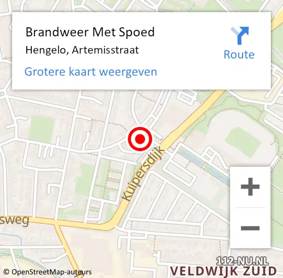 Locatie op kaart van de 112 melding: Brandweer Met Spoed Naar Hengelo, Artemisstraat op 11 december 2024 07:48