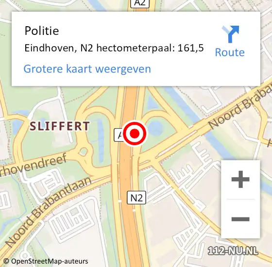 Locatie op kaart van de 112 melding: Politie Eindhoven, N2 hectometerpaal: 161,5 op 11 december 2024 07:53