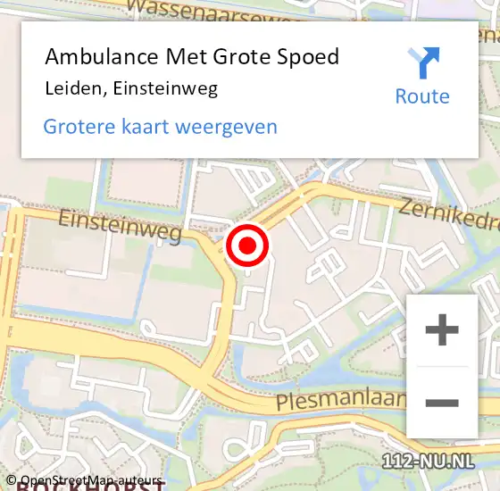 Locatie op kaart van de 112 melding: Ambulance Met Grote Spoed Naar Leiden, Einsteinweg op 11 december 2024 08:01