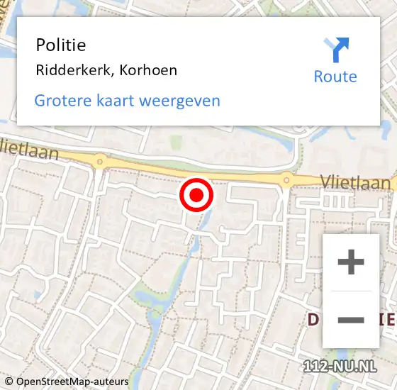 Locatie op kaart van de 112 melding: Politie Ridderkerk, Korhoen op 11 december 2024 08:27