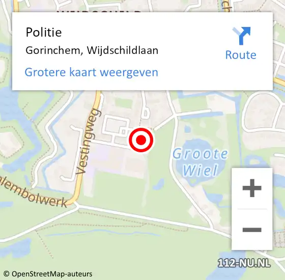 Locatie op kaart van de 112 melding: Politie Gorinchem, Wijdschildlaan op 11 december 2024 08:44