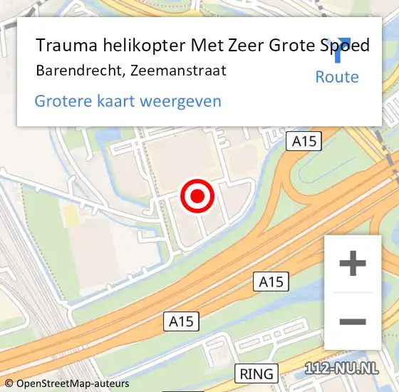 Locatie op kaart van de 112 melding: Trauma helikopter Met Zeer Grote Spoed Naar Barendrecht, Zeemanstraat op 11 december 2024 09:12