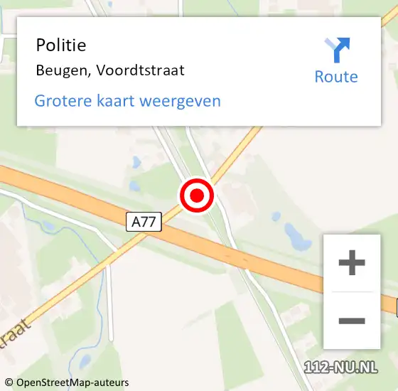 Locatie op kaart van de 112 melding: Politie Beugen, Voordtstraat op 11 december 2024 09:41