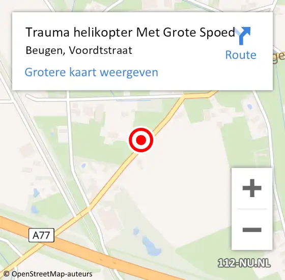 Locatie op kaart van de 112 melding: Trauma helikopter Met Grote Spoed Naar Beugen, Voordtstraat op 11 december 2024 09:46