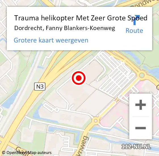 Locatie op kaart van de 112 melding: Trauma helikopter Met Zeer Grote Spoed Naar Dordrecht, Fanny Blankers-Koenweg op 11 december 2024 09:58