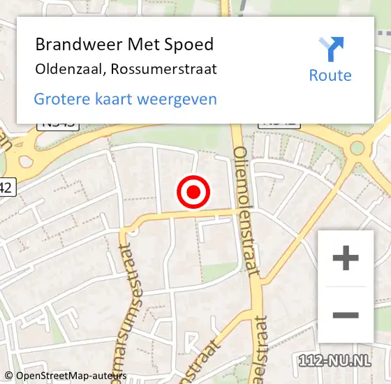 Locatie op kaart van de 112 melding: Brandweer Met Spoed Naar Oldenzaal, Rossumerstraat op 11 december 2024 10:01