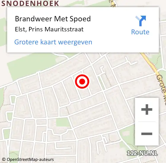 Locatie op kaart van de 112 melding: Brandweer Met Spoed Naar Elst, Prins Mauritsstraat op 11 december 2024 10:36