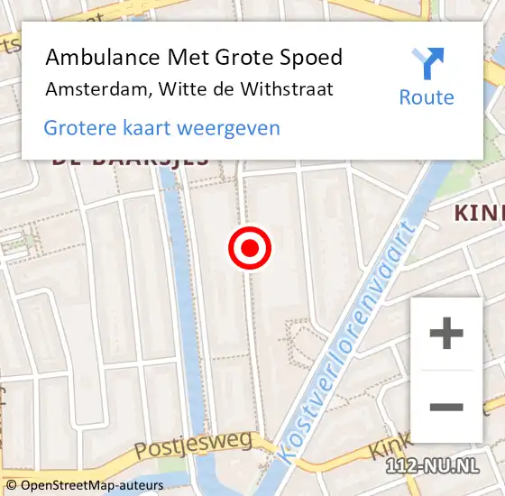 Locatie op kaart van de 112 melding: Ambulance Met Grote Spoed Naar Amsterdam, Witte de Withstraat op 11 december 2024 10:44