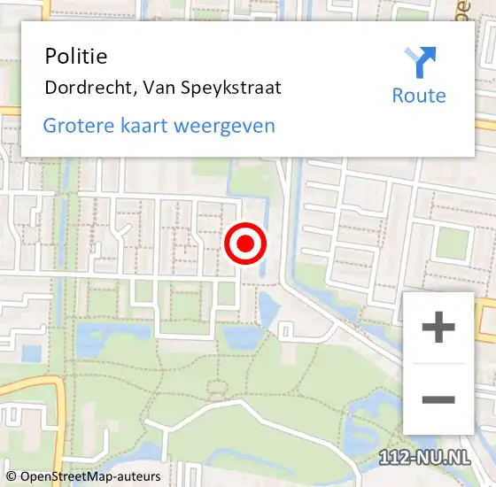 Locatie op kaart van de 112 melding: Politie Dordrecht, Van Speykstraat op 11 december 2024 11:59