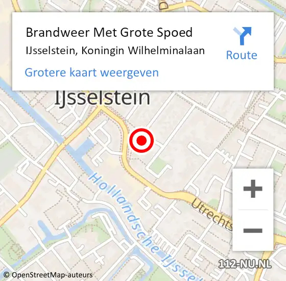 Locatie op kaart van de 112 melding: Brandweer Met Grote Spoed Naar IJsselstein, Koningin Wilhelminalaan op 11 december 2024 11:59