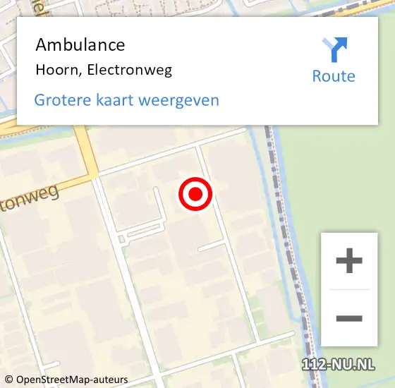 Locatie op kaart van de 112 melding: Ambulance Hoorn, Electronweg op 11 december 2024 12:05