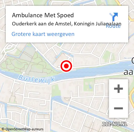 Locatie op kaart van de 112 melding: Ambulance Met Spoed Naar Ouderkerk aan de Amstel, Koningin Julianalaan op 11 december 2024 12:10