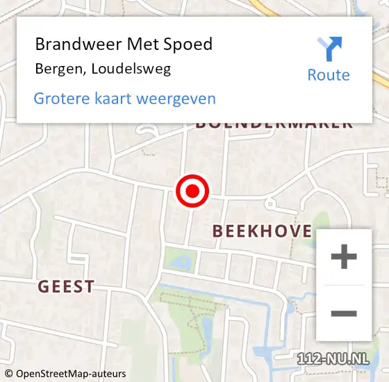 Locatie op kaart van de 112 melding: Brandweer Met Spoed Naar Bergen, Loudelsweg op 11 december 2024 12:16