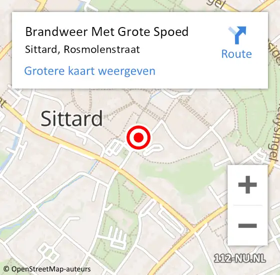 Locatie op kaart van de 112 melding: Brandweer Met Grote Spoed Naar Sittard, Rosmolenstraat op 11 december 2024 12:23