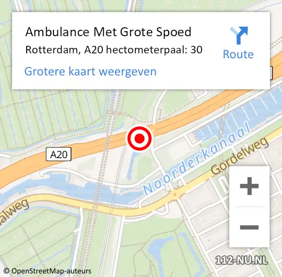 Locatie op kaart van de 112 melding: Ambulance Met Grote Spoed Naar Rotterdam, A20 hectometerpaal: 30 op 11 december 2024 12:26