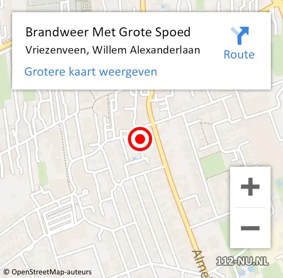 Locatie op kaart van de 112 melding: Brandweer Met Grote Spoed Naar Vriezenveen, Willem Alexanderlaan op 11 december 2024 12:28