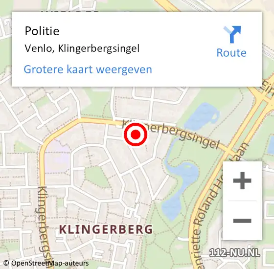 Locatie op kaart van de 112 melding: Politie Venlo, Klingerbergsingel op 11 december 2024 12:56