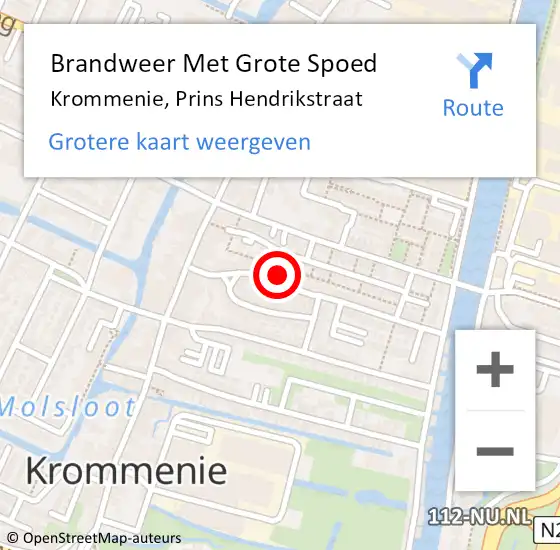 Locatie op kaart van de 112 melding: Brandweer Met Grote Spoed Naar Krommenie, Prins Hendrikstraat op 11 december 2024 13:09