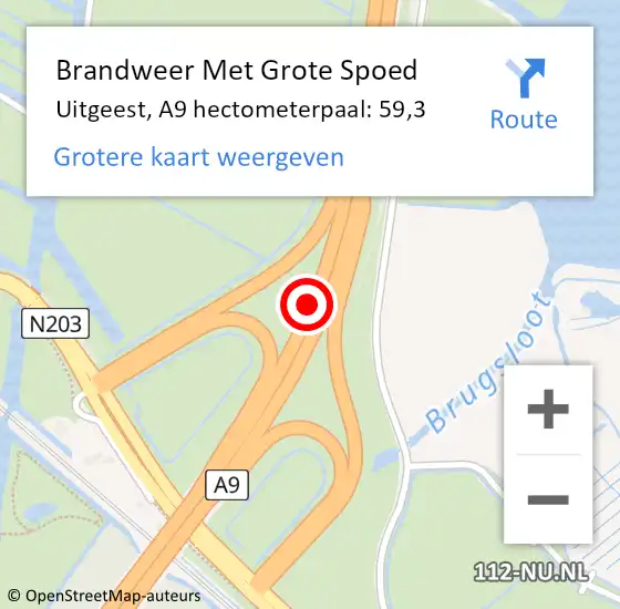 Locatie op kaart van de 112 melding: Brandweer Met Grote Spoed Naar Uitgeest, A9 hectometerpaal: 59,3 op 11 december 2024 13:23