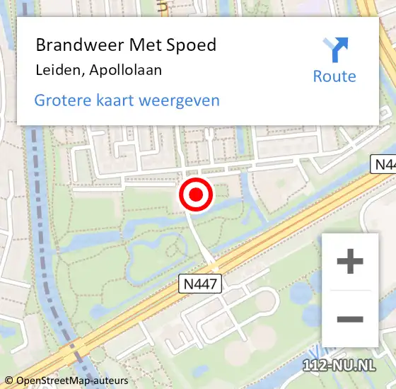 Locatie op kaart van de 112 melding: Brandweer Met Spoed Naar Leiden, Apollolaan op 11 december 2024 13:45