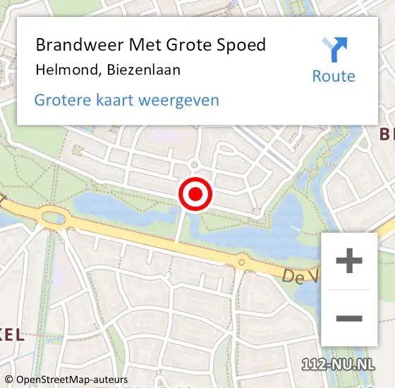 Locatie op kaart van de 112 melding: Brandweer Met Grote Spoed Naar Helmond, Biezenlaan op 11 december 2024 13:51