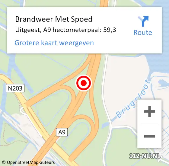 Locatie op kaart van de 112 melding: Brandweer Met Spoed Naar Uitgeest, A9 hectometerpaal: 59,3 op 11 december 2024 13:52