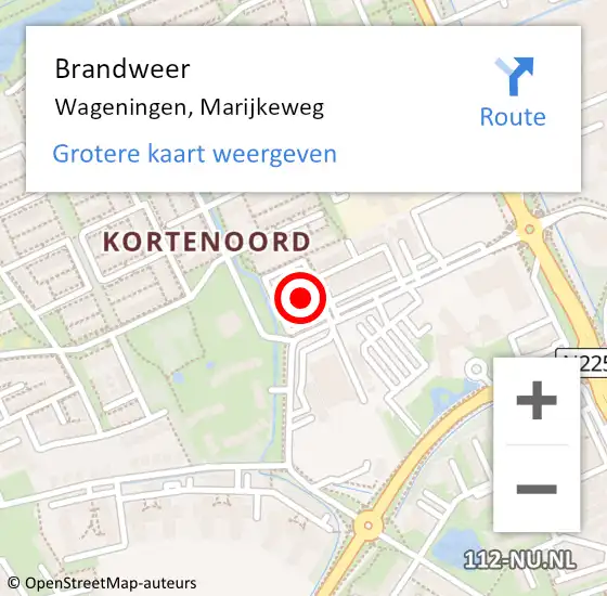 Locatie op kaart van de 112 melding: Brandweer Wageningen, Marijkeweg op 11 december 2024 14:01