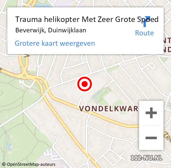 Locatie op kaart van de 112 melding: Trauma helikopter Met Zeer Grote Spoed Naar Beverwijk, Duinwijklaan op 11 december 2024 14:07