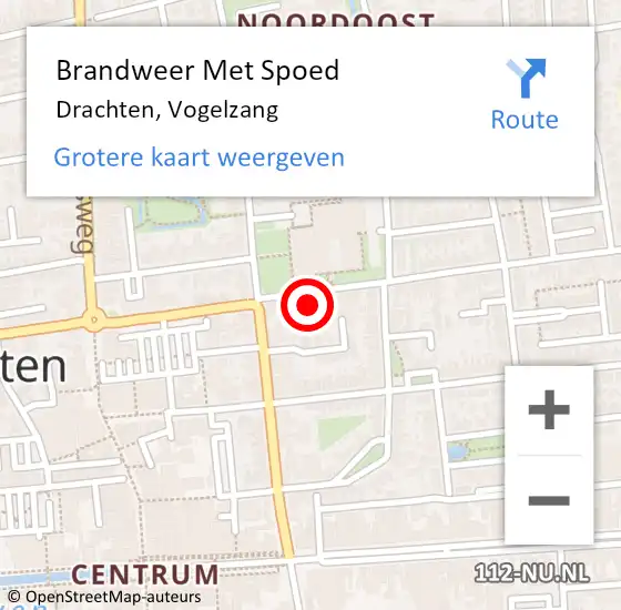 Locatie op kaart van de 112 melding: Brandweer Met Spoed Naar Drachten, Vogelzang op 11 december 2024 14:34