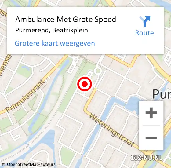 Locatie op kaart van de 112 melding: Ambulance Met Grote Spoed Naar Purmerend, Beatrixplein op 11 december 2024 14:37