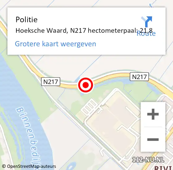 Locatie op kaart van de 112 melding: Politie Hoeksche Waard, N217 hectometerpaal: 21,8 op 11 december 2024 14:57