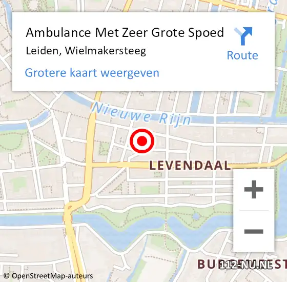 Locatie op kaart van de 112 melding: Ambulance Met Zeer Grote Spoed Naar Leiden, Wielmakersteeg op 11 december 2024 15:17