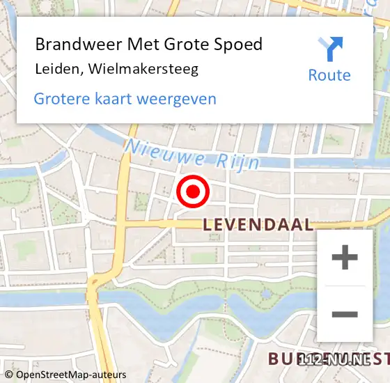 Locatie op kaart van de 112 melding: Brandweer Met Grote Spoed Naar Leiden, Wielmakersteeg op 11 december 2024 15:22