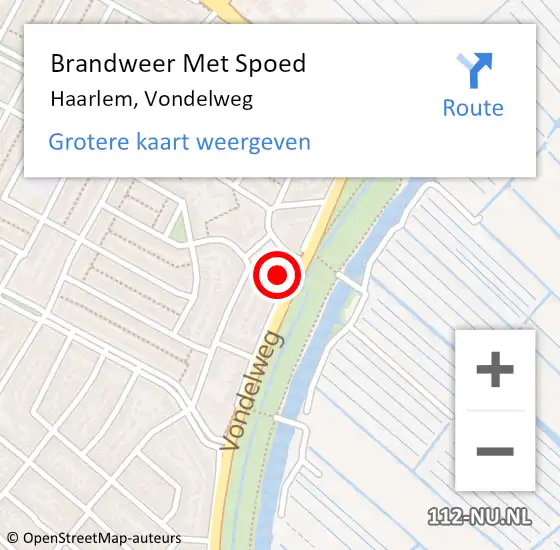 Locatie op kaart van de 112 melding: Brandweer Met Spoed Naar Haarlem, Vondelweg op 11 december 2024 15:33