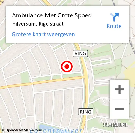 Locatie op kaart van de 112 melding: Ambulance Met Grote Spoed Naar Hilversum, Rigelstraat op 30 oktober 2014 04:53